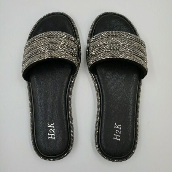 Womens Sz 10 Slides Bling Rhinestone Open Toe Sandals Flip Flops Slipper Summer - Picture 4 of 14